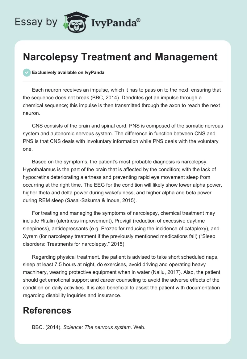 Narcolepsy Treatment and Management. Page 1