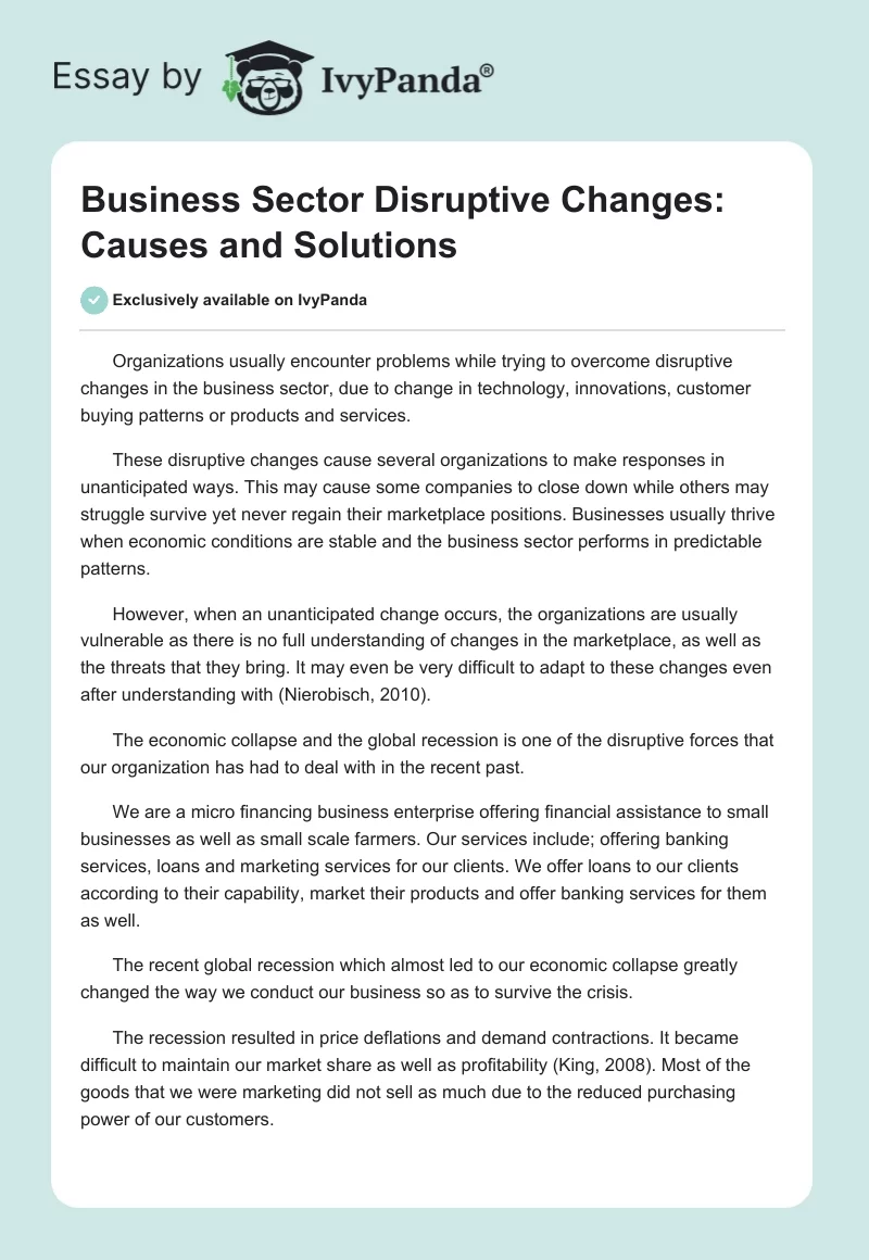 Business Sector Disruptive Changes: Causes and Solutions. Page 1