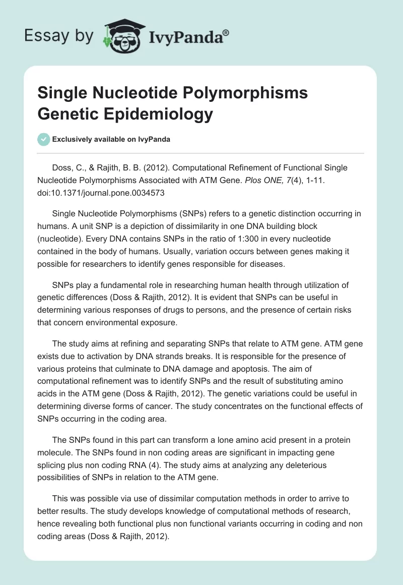Single Nucleotide Polymorphisms Genetic Epidemiology. Page 1