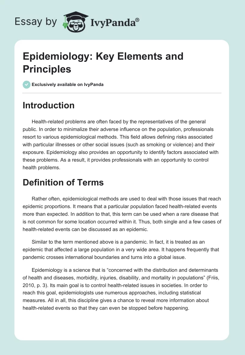 Epidemiology: Key Elements and Principles. Page 1
