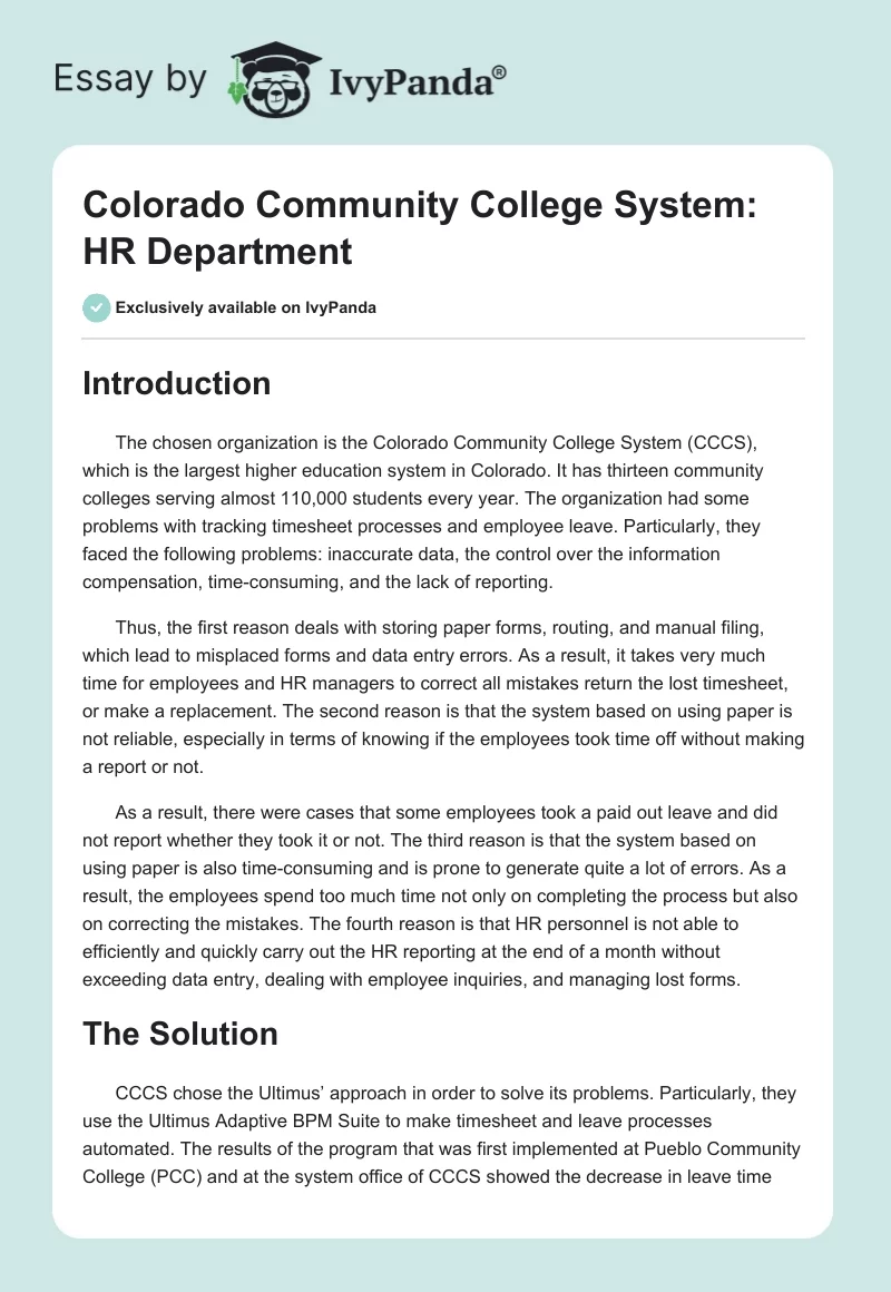 Colorado Community College System: HR Department. Page 1