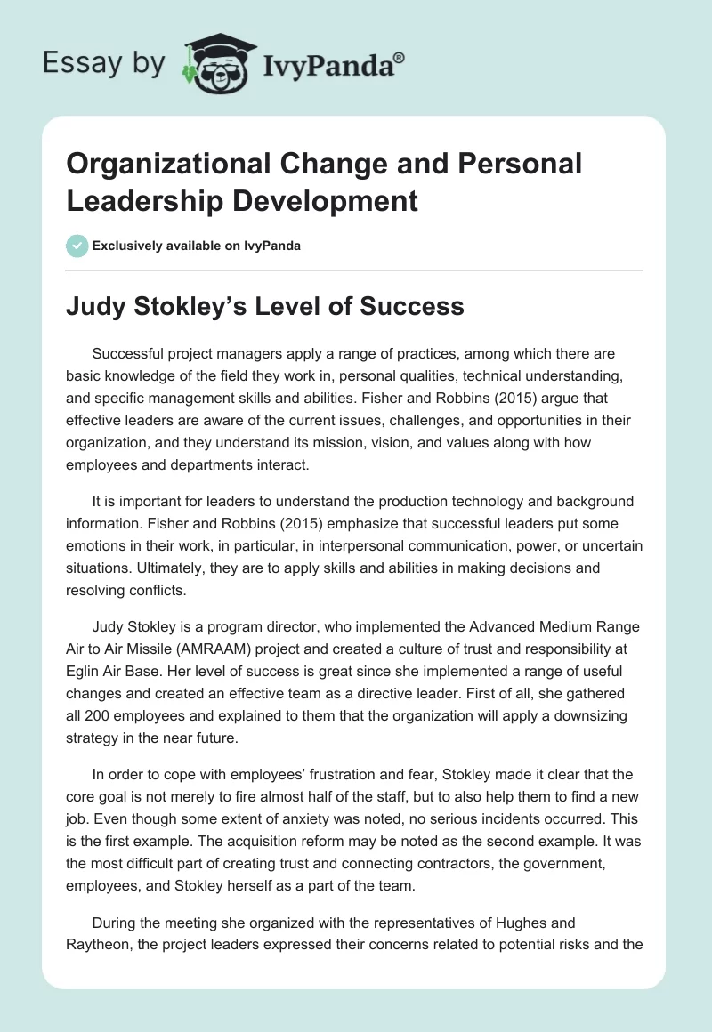 Organizational Change and Personal Leadership Development. Page 1