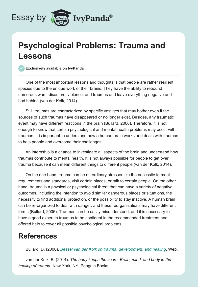 Psychological Problems: Trauma and Lessons. Page 1