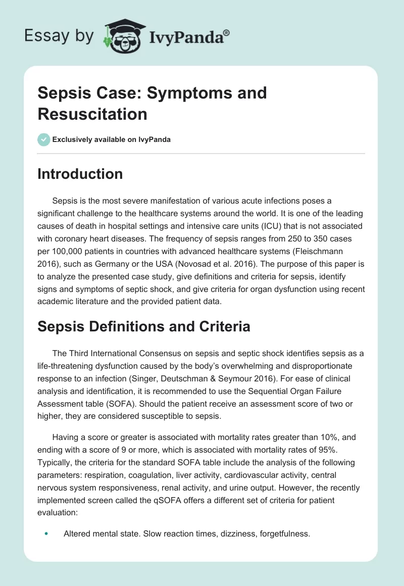 Sepsis Case: Symptoms and Resuscitation. Page 1