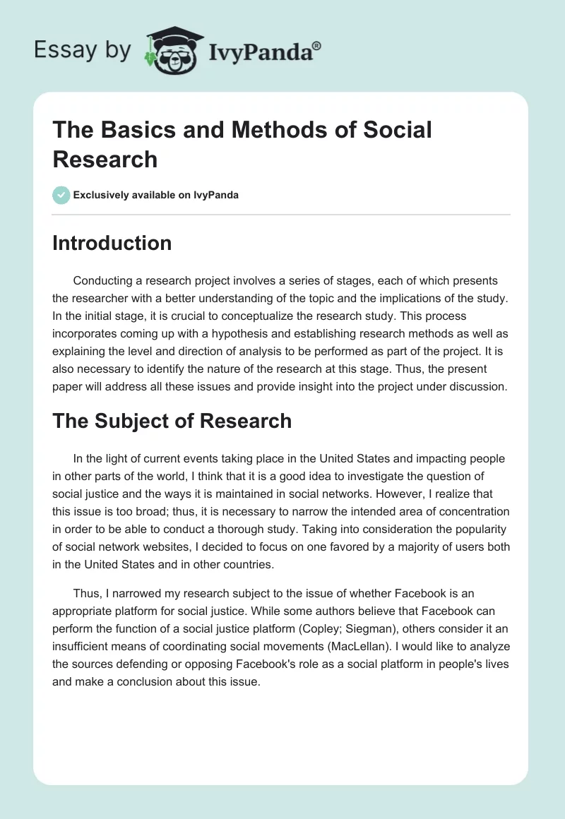 The Basics and Methods of Social Research. Page 1