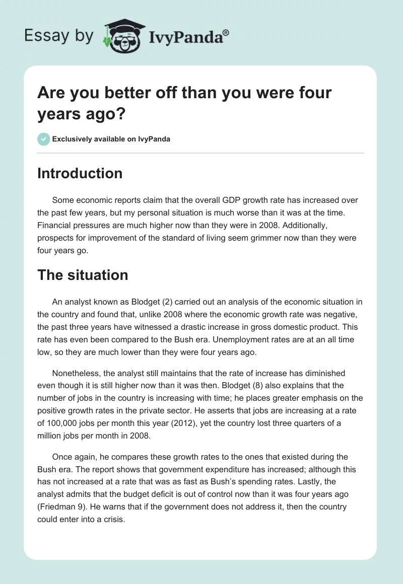 Are you better off than you were four years ago?. Page 1