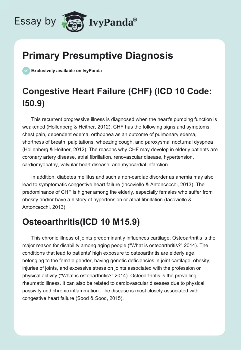 Primary Presumptive Diagnosis. Page 1