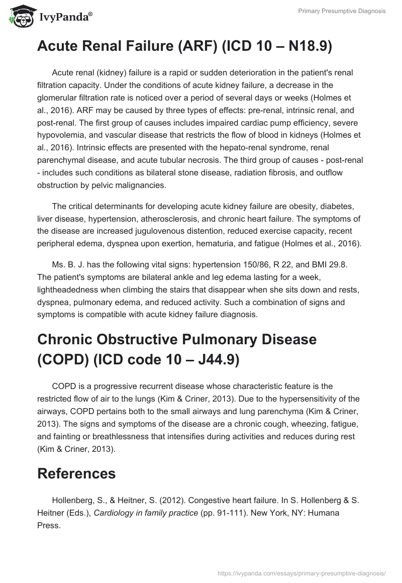 Primary Presumptive Diagnosis. Page 2