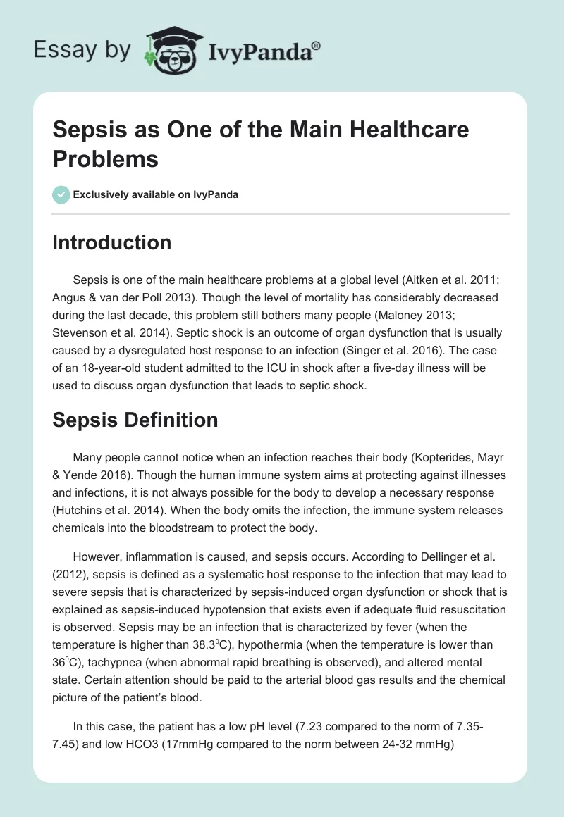 Sepsis as One of the Main Healthcare Problems. Page 1