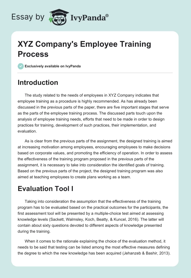 XYZ Company's Employee Training Process. Page 1