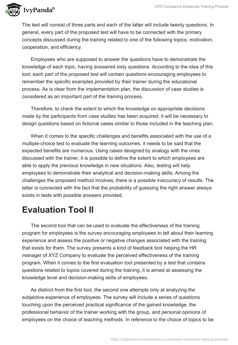 XYZ Company's Employee Training Process. Page 2