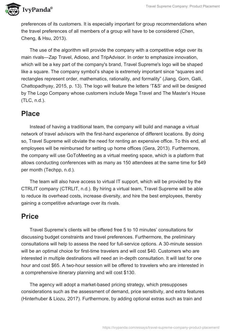 Travel Supreme Company: Product Placement. Page 2