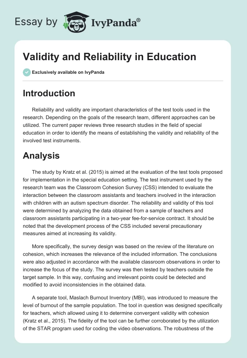 Validity and Reliability in Education. Page 1
