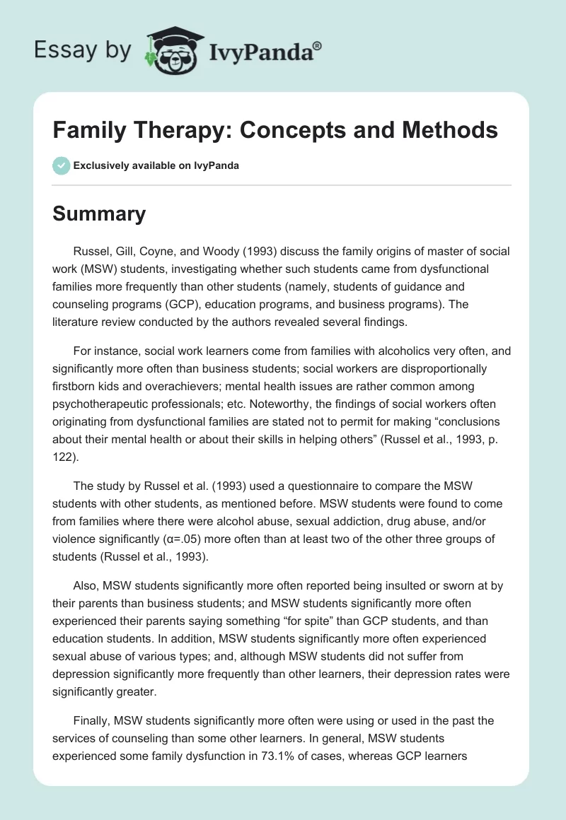 Family Therapy: Concepts and Methods. Page 1