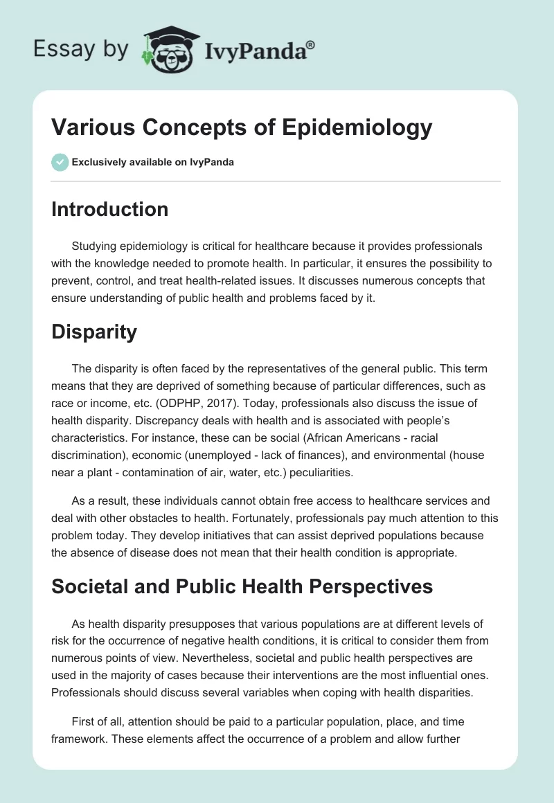 Various Concepts of Epidemiology. Page 1