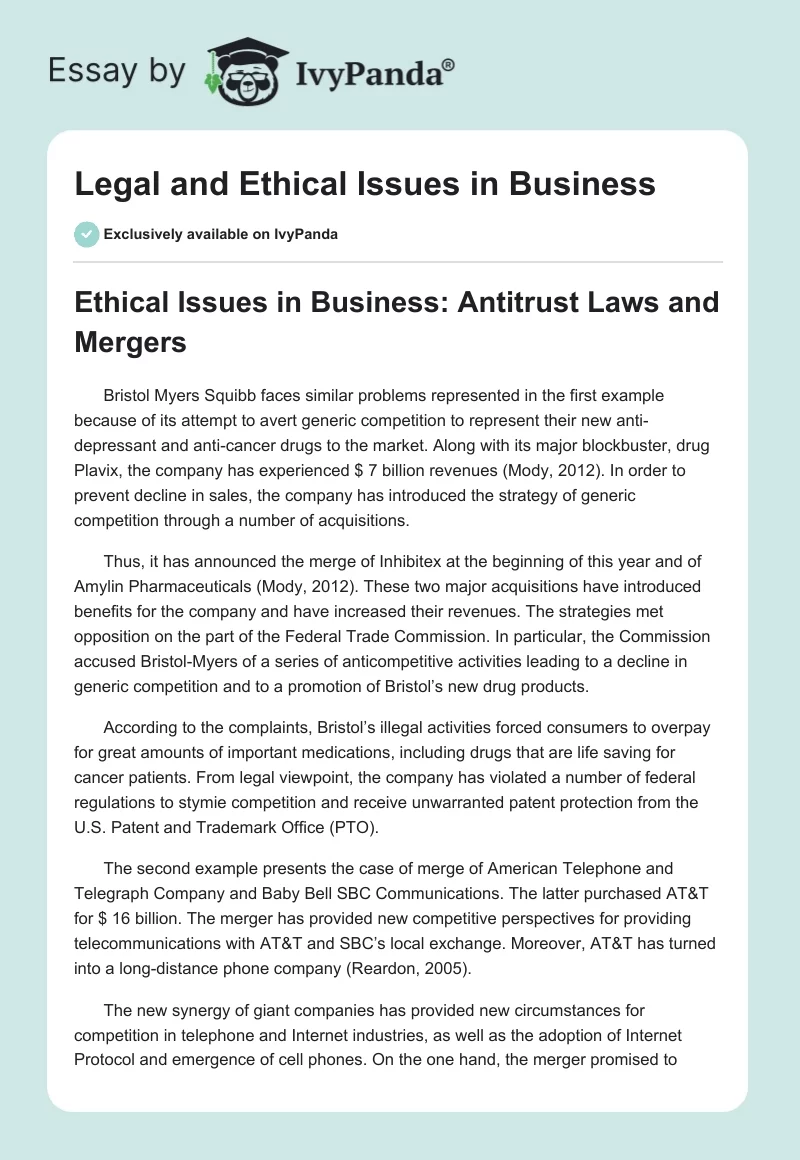 Legal and Ethical Issues in Business. Page 1