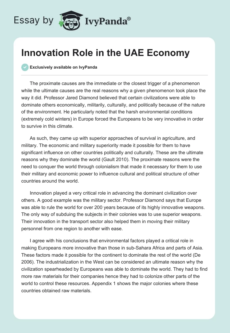 Innovation Role in the UAE Economy. Page 1