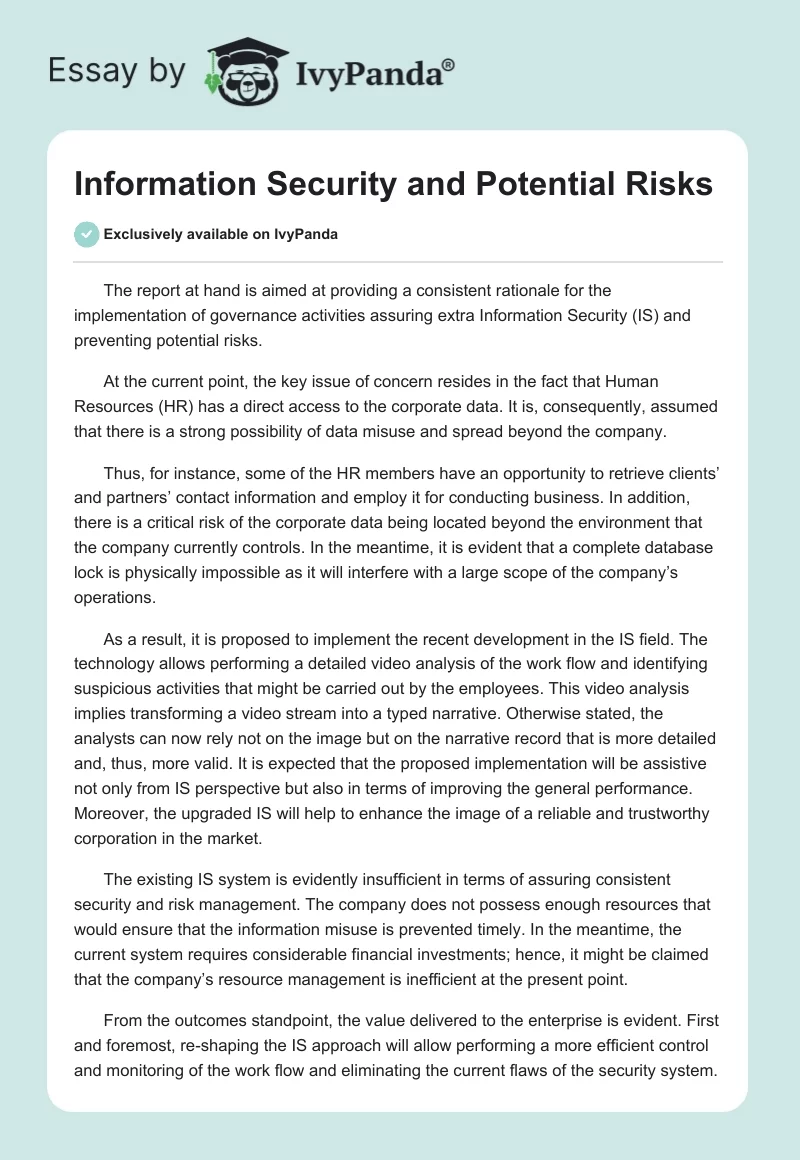 Information Security and Potential Risks. Page 1