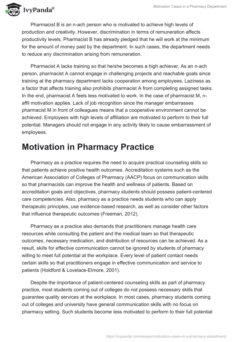 Motivation Cases in a Pharmacy Department. Page 5