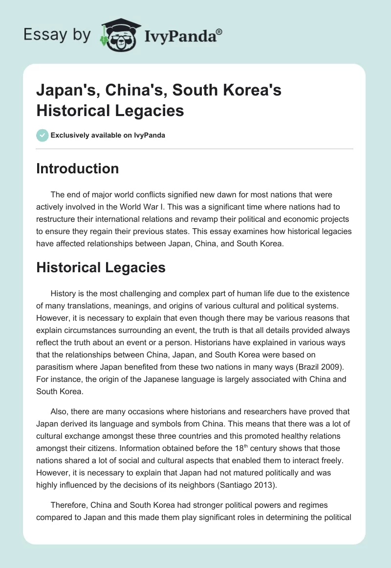 Japan's, China's, South Korea's Historical Legacies. Page 1