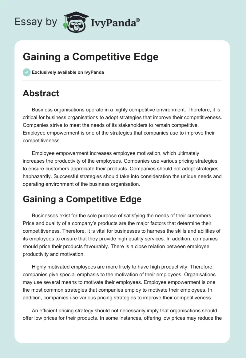 Gaining a Competitive Edge. Page 1