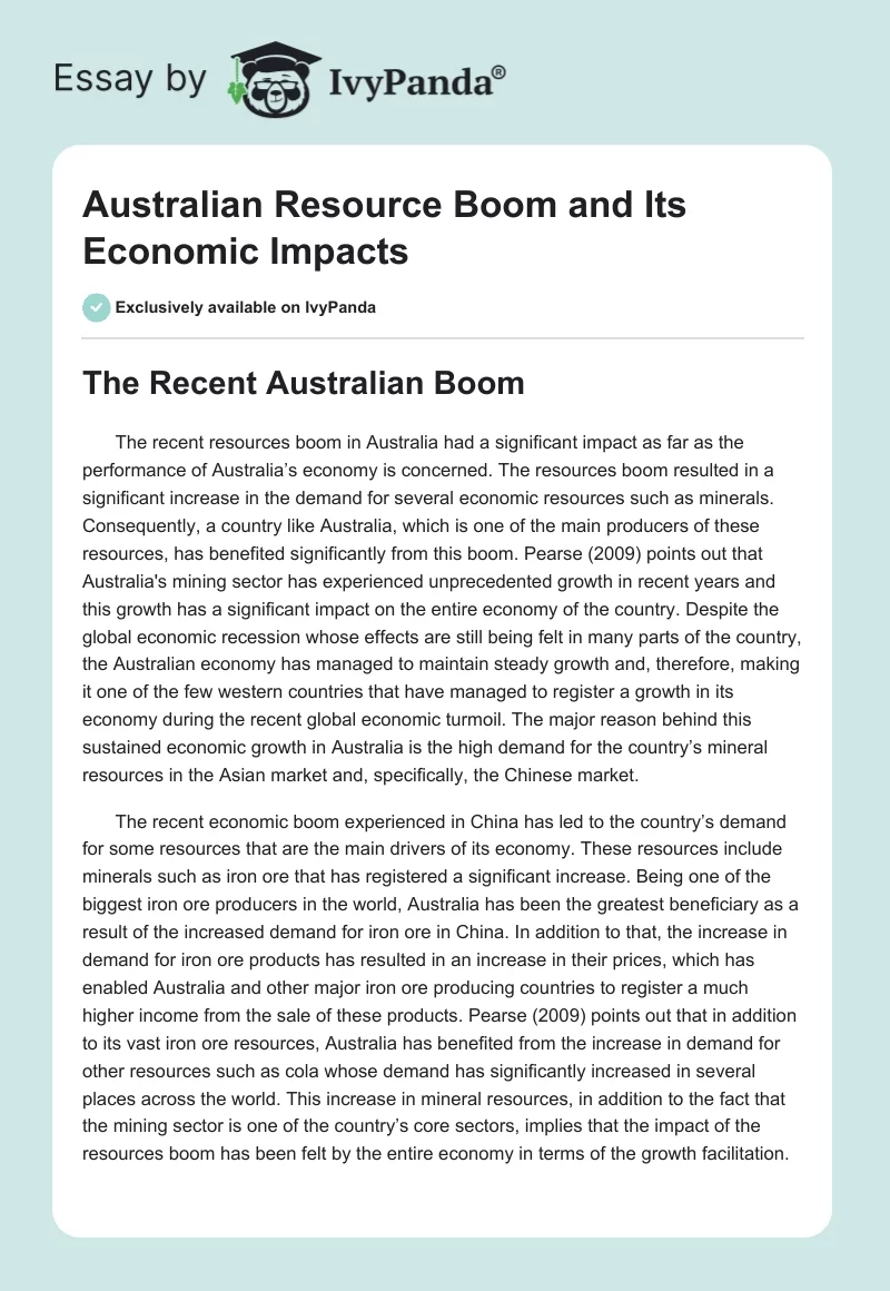 Australian Resource Boom and Its Economic Impacts. Page 1