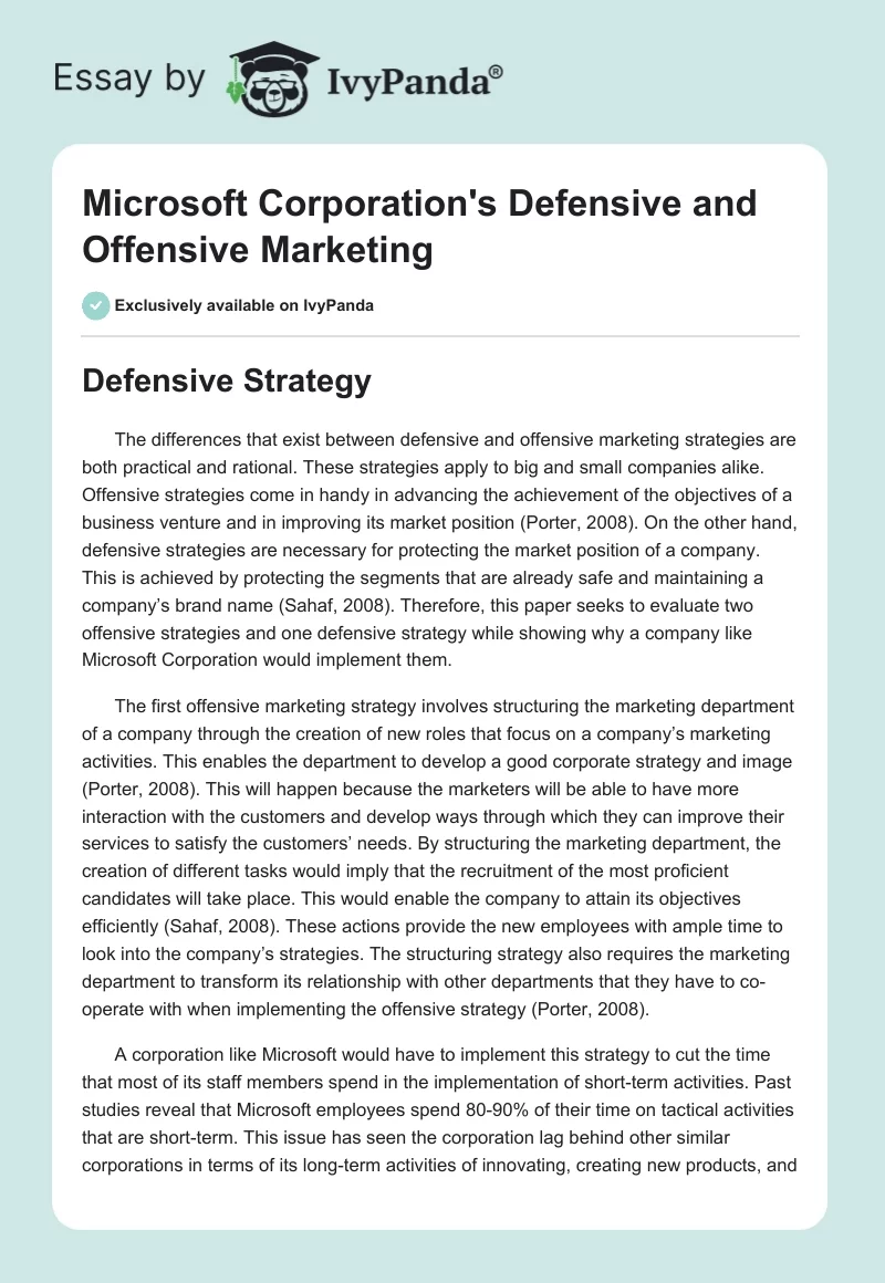 Microsoft Corporation's Defensive and Offensive Marketing. Page 1