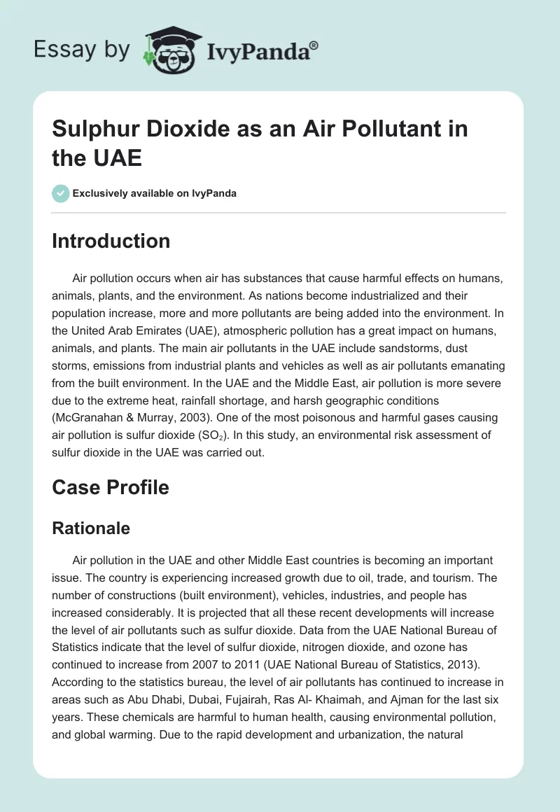 Sulphur Dioxide as an Air Pollutant in the UAE. Page 1