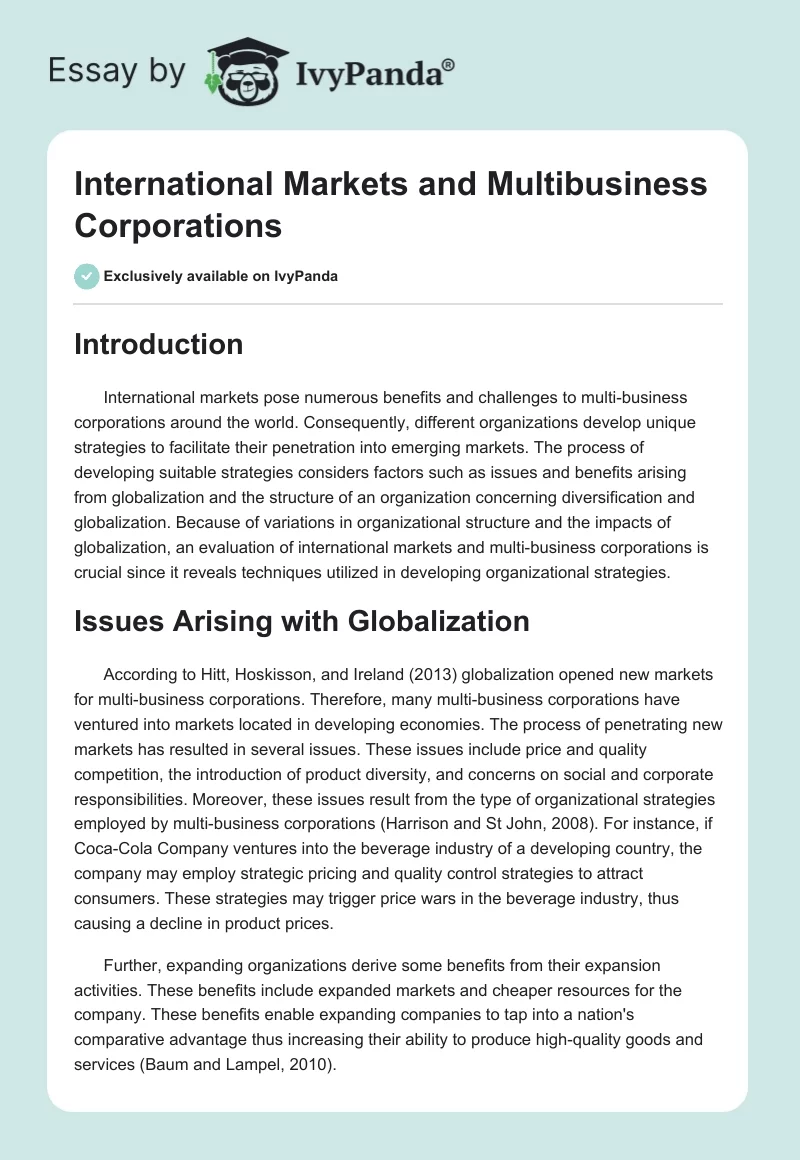 International Markets and Multibusiness Corporations. Page 1