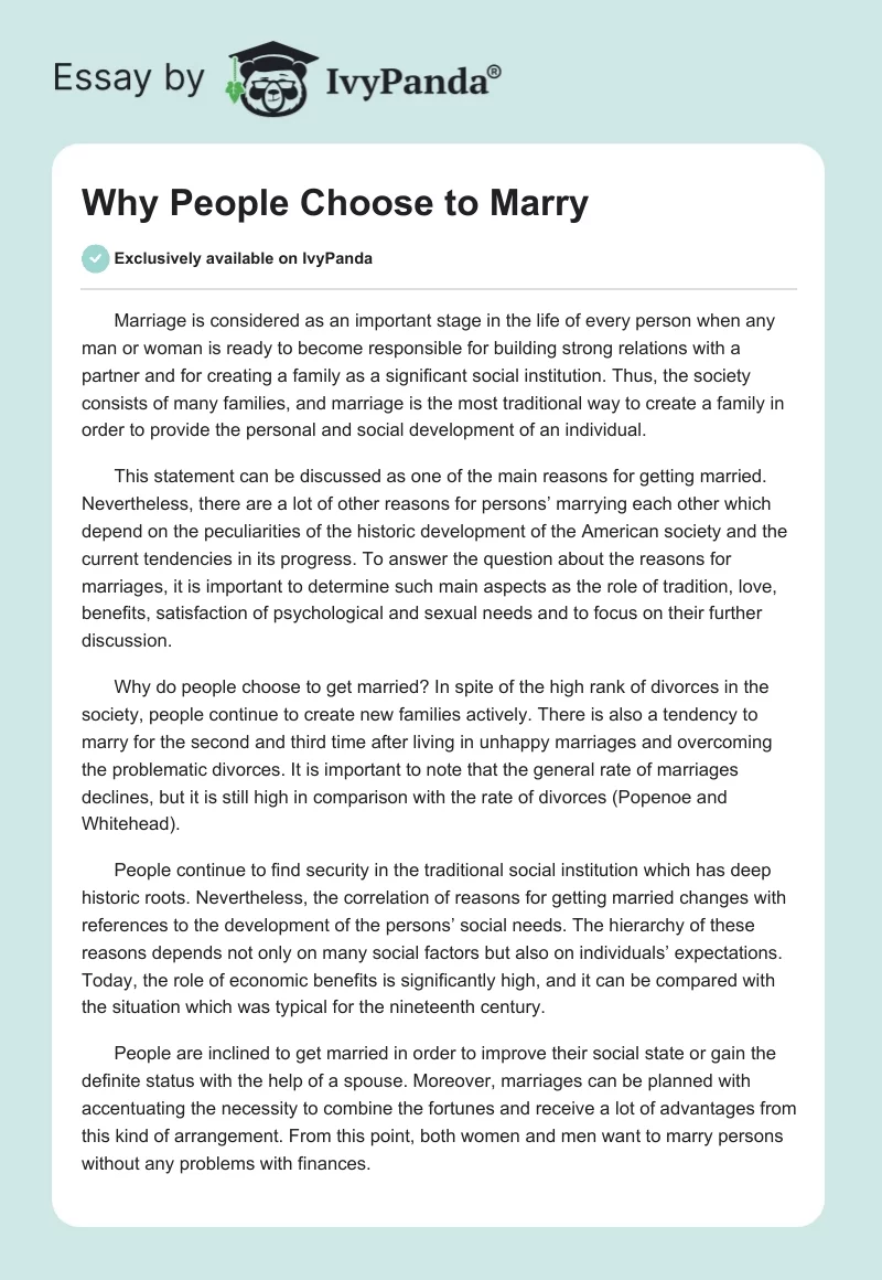 Why People Choose to Marry. Page 1