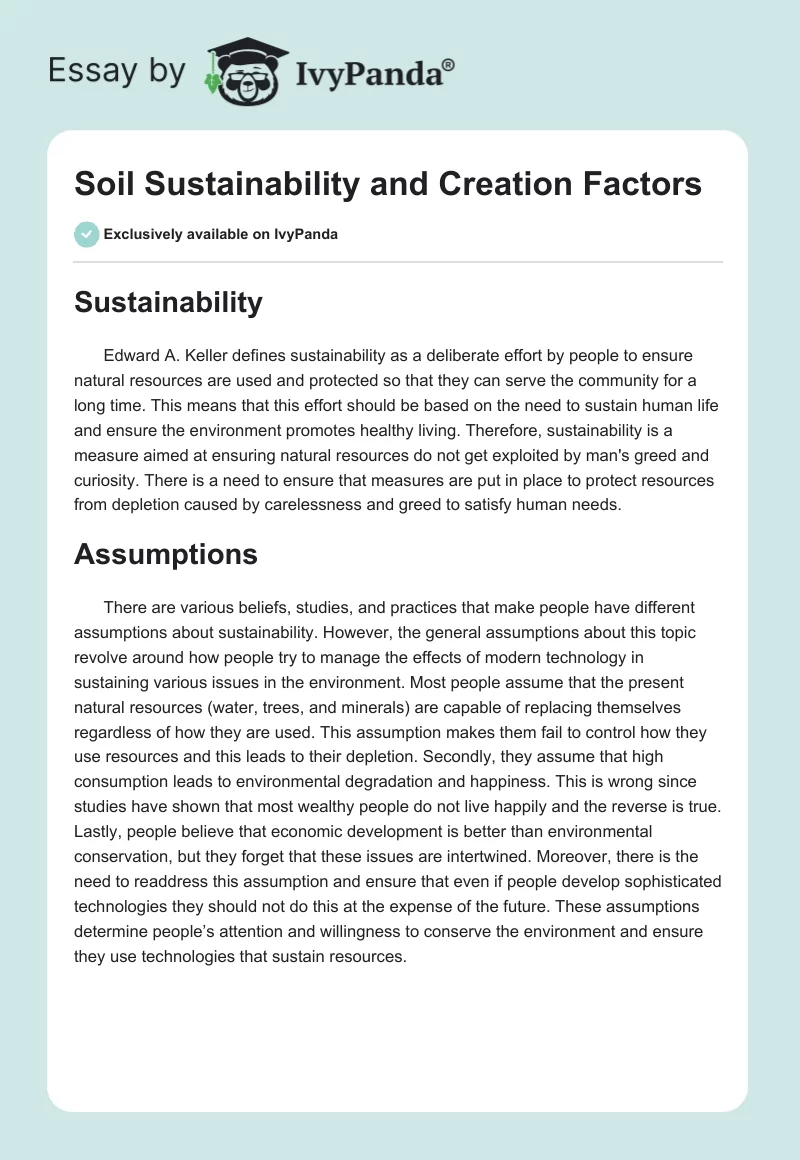 Soil Sustainability and Creation Factors. Page 1