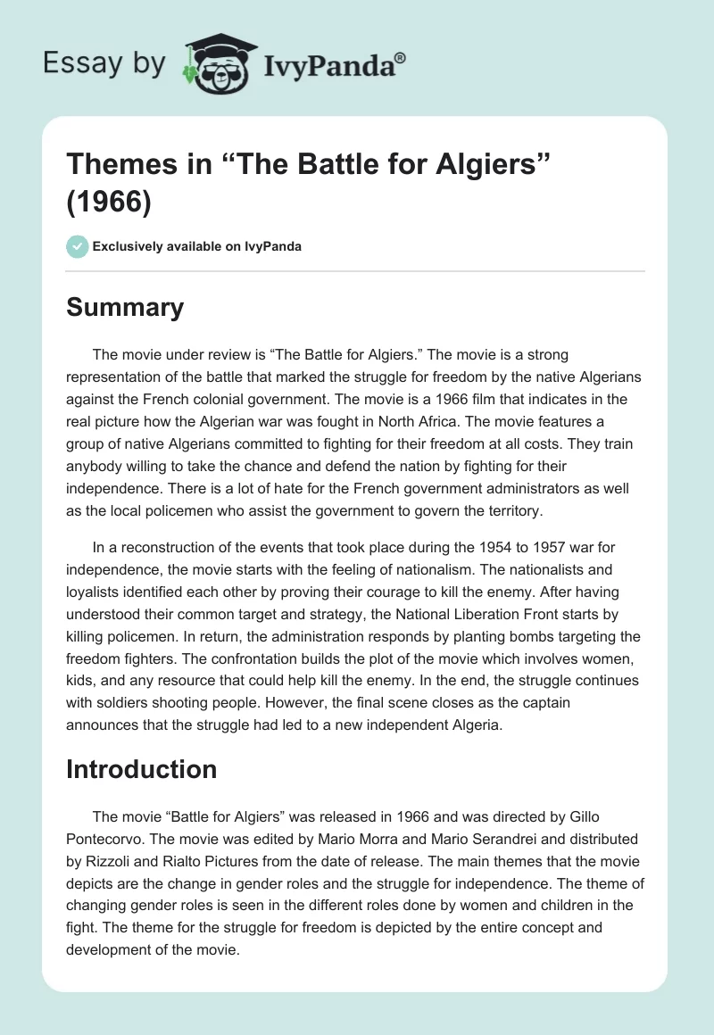 Themes in “The Battle for Algiers” (1966). Page 1