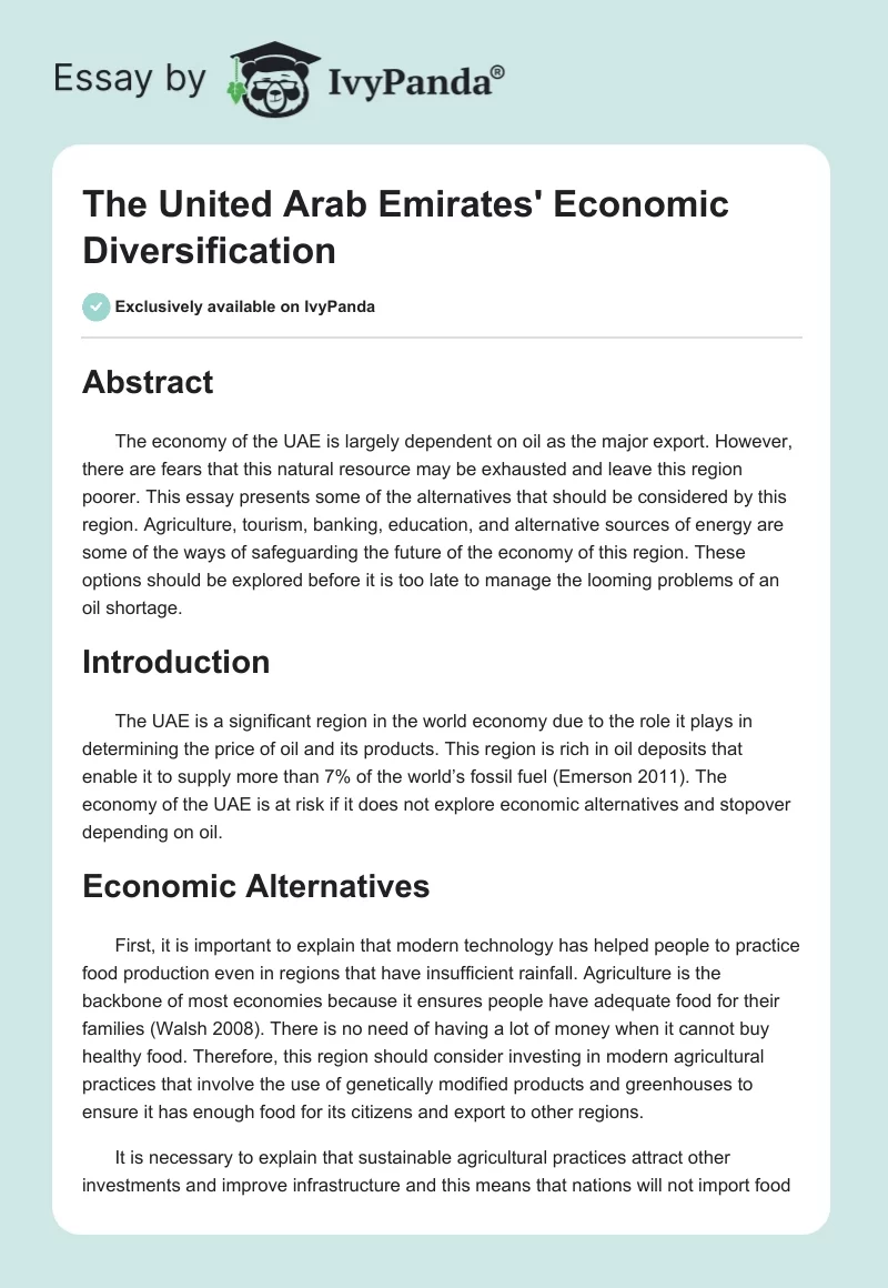 The United Arab Emirates' Economic Diversification. Page 1