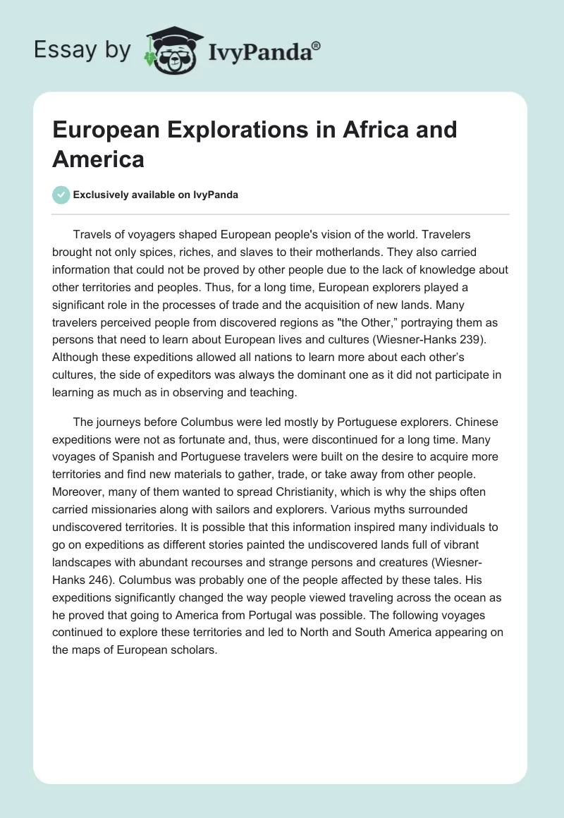 European Explorations in Africa and America. Page 1