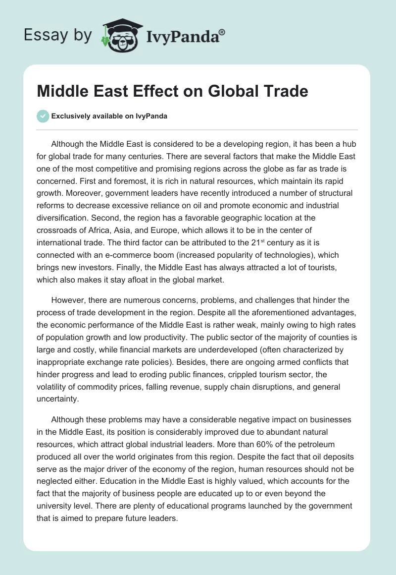 Middle East Effect on Global Trade. Page 1