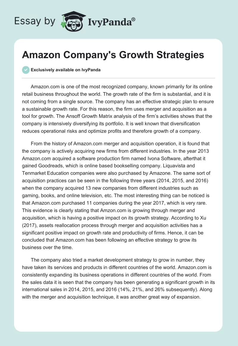 Amazon Company's Growth Strategies. Page 1