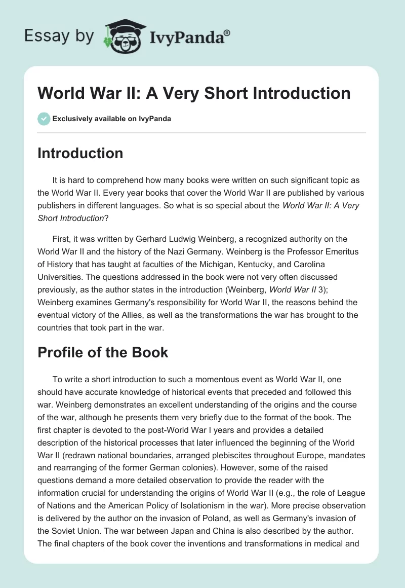 World War II: A Very Short Introduction. Page 1