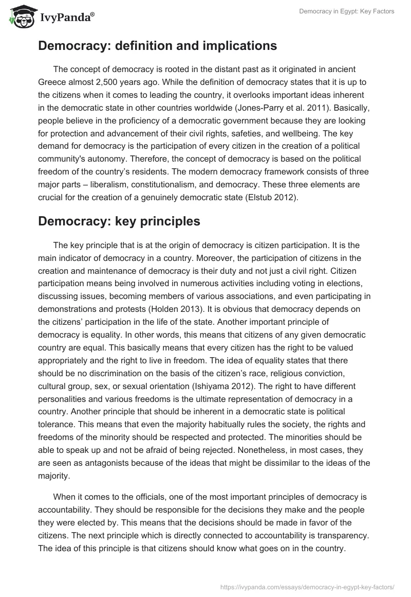 Democracy in Egypt: Key Factors. Page 2