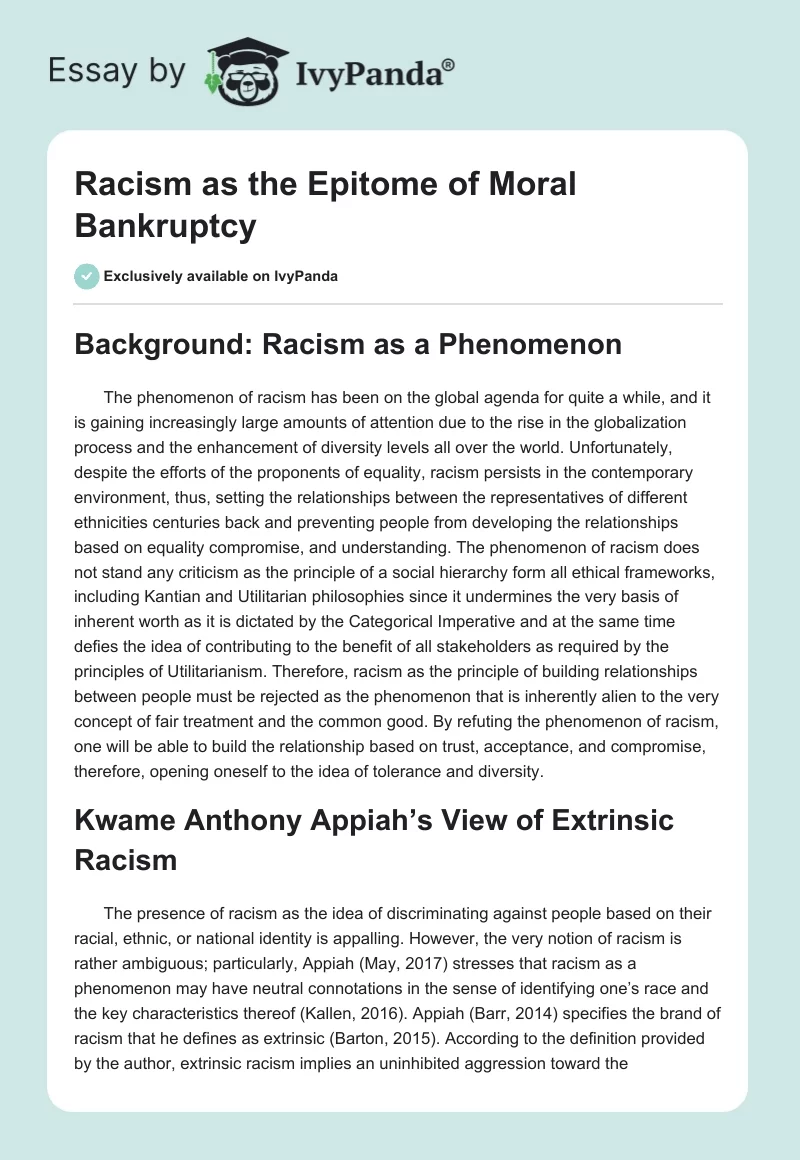 Racism as the Epitome of Moral Bankruptcy. Page 1