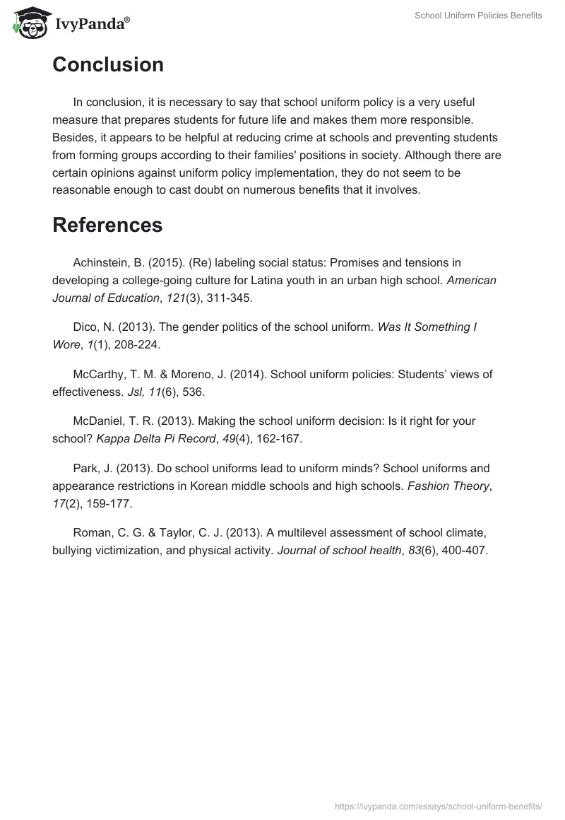 School Uniform Policies Benefits. Page 4