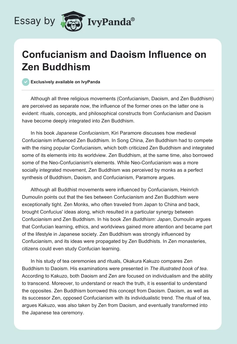 Confucianism and Daoism Influence on Zen Buddhism. Page 1