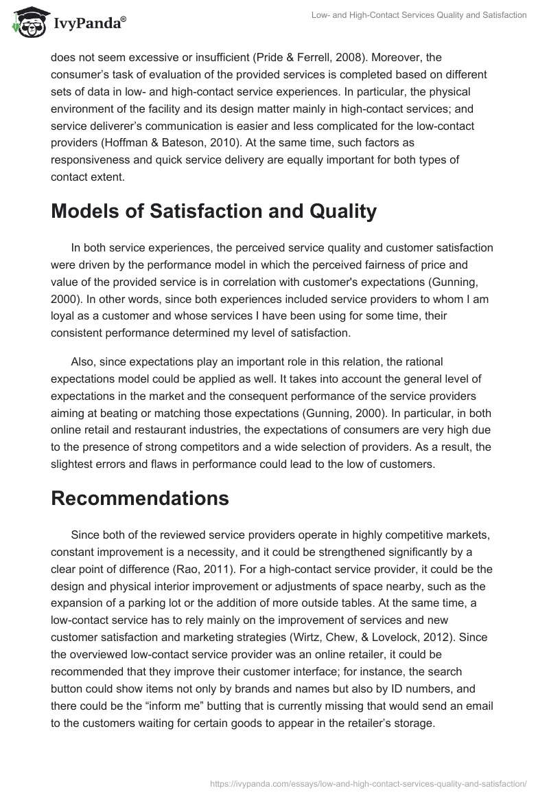 Low- and High-Contact Services Quality and Satisfaction. Page 5