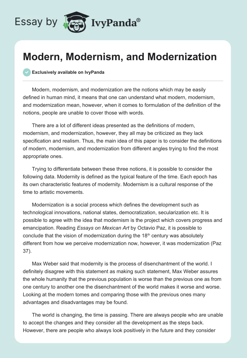 Modern, Modernism, and Modernization. Page 1