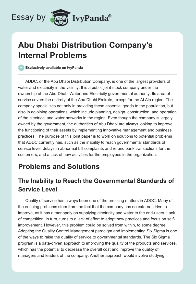 Abu Dhabi Distribution Company's Internal Problems. Page 1