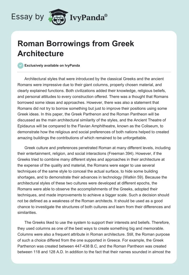 Roman Borrowings from Greek Architecture. Page 1