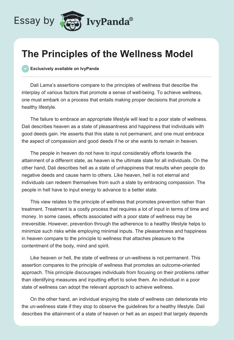 The Principles of the Wellness Model. Page 1