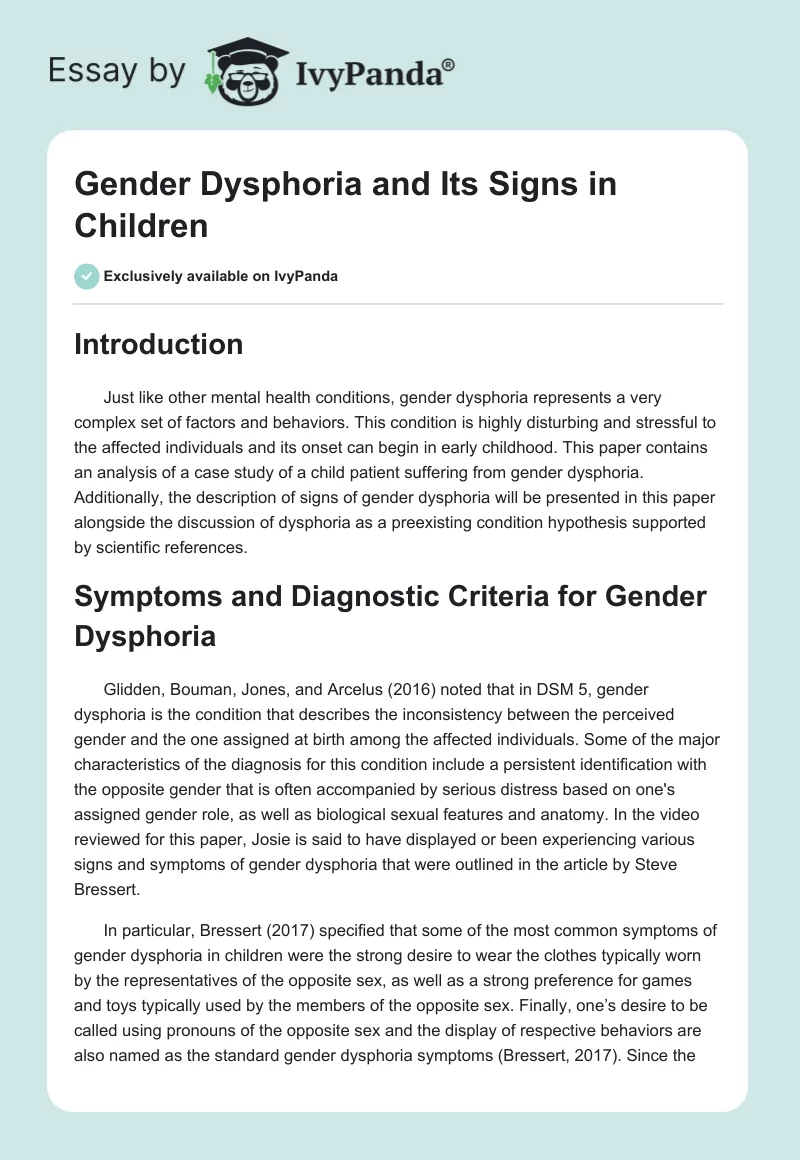 Gender Dysphoria and Its Signs in Children. Page 1