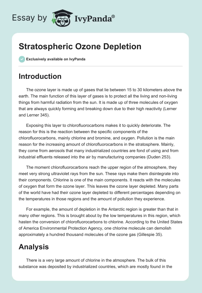 Stratospheric Ozone Depletion. Page 1