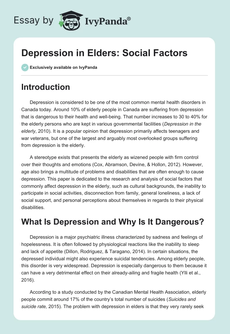 Depression in Elders: Social Factors. Page 1