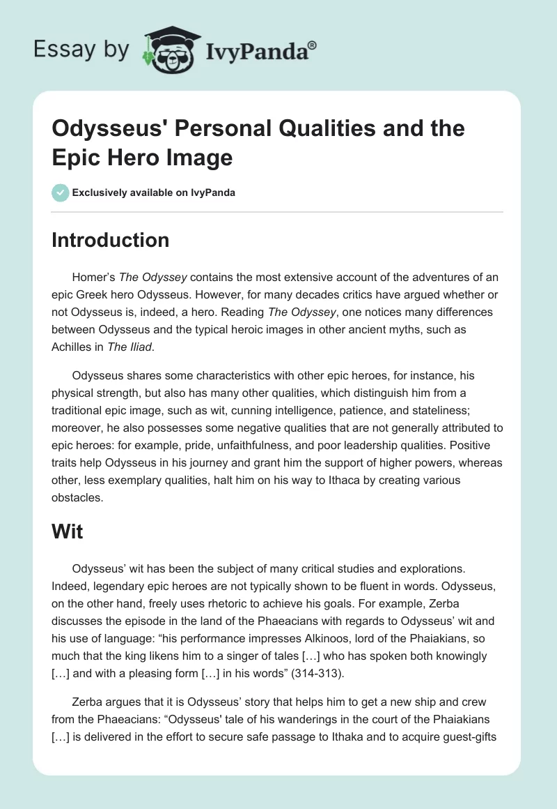 Odysseus' Personal Qualities and the Epic Hero Image. Page 1